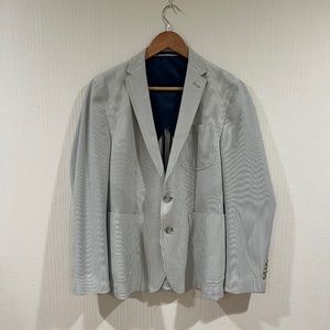 Nick Graham Men's Slim-Fit Stretch Sage and White Seersucker Blazer 38s